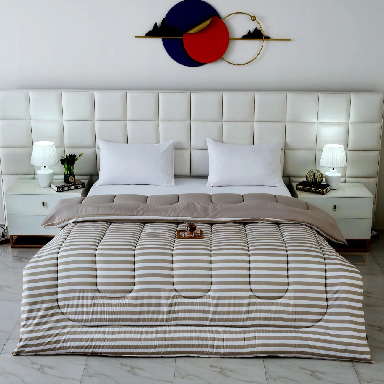 1 PC Double Winter Razai-Beige Bold Stripes