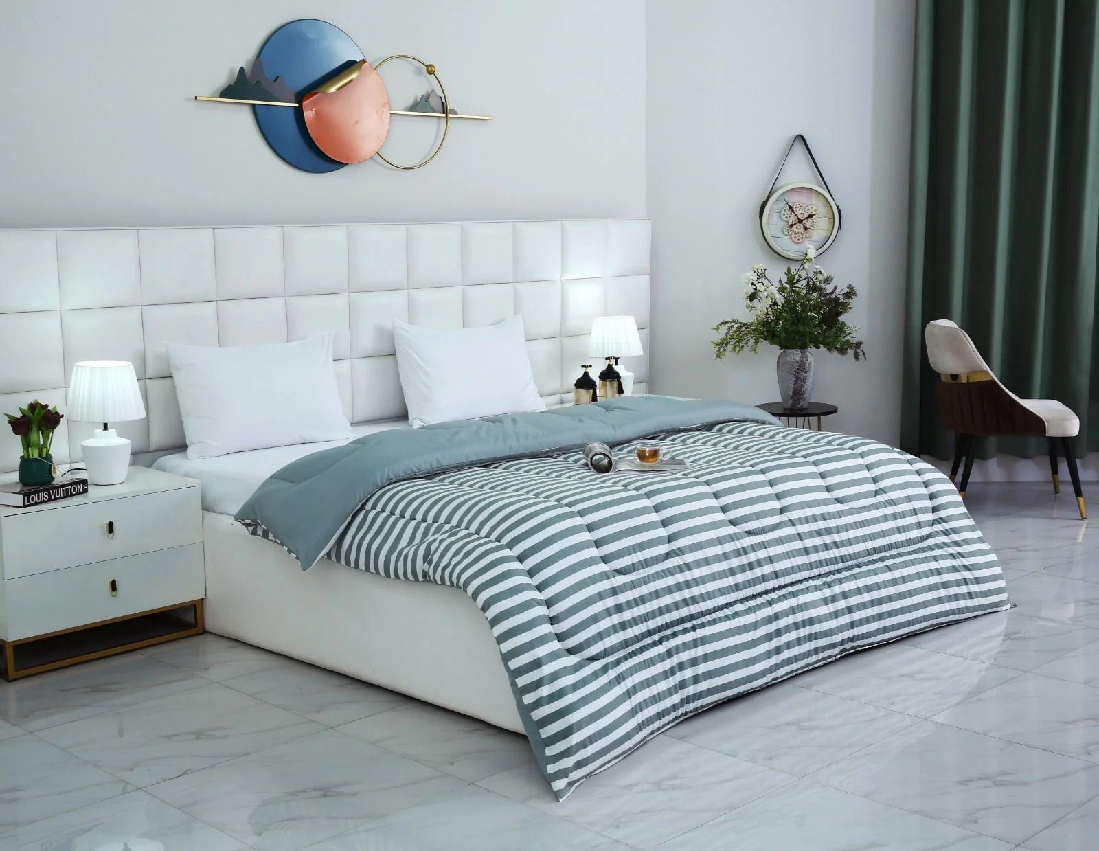 1 PC Double Winter Razai-Green Bold Stripes - Image 3