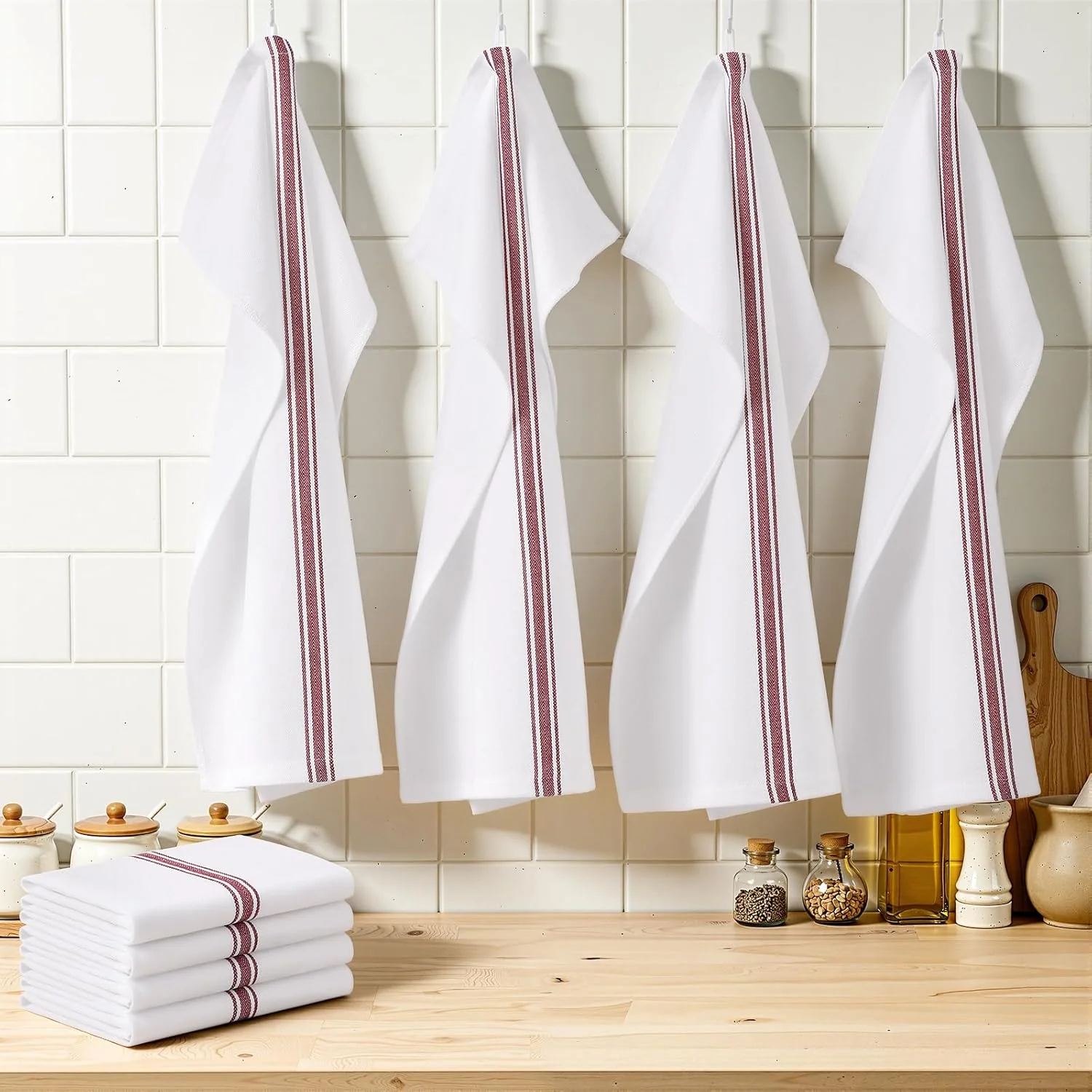 100% Cotton Kitchen Towels & Napkins 6 Pack- RED - Image 3