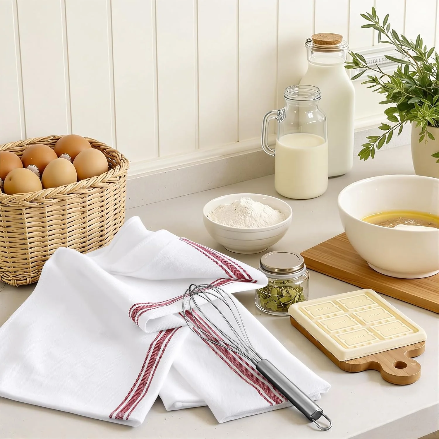 100% Cotton Kitchen Towels & Napkins 6 Pack- RED - Image 5
