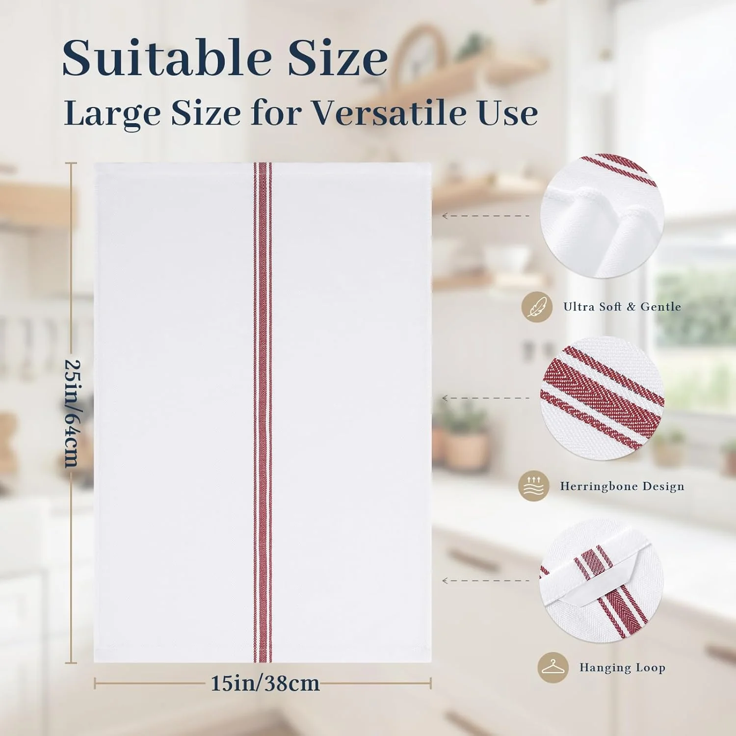 100% Cotton Kitchen Towels & Napkins 6 Pack- RED - Image 8