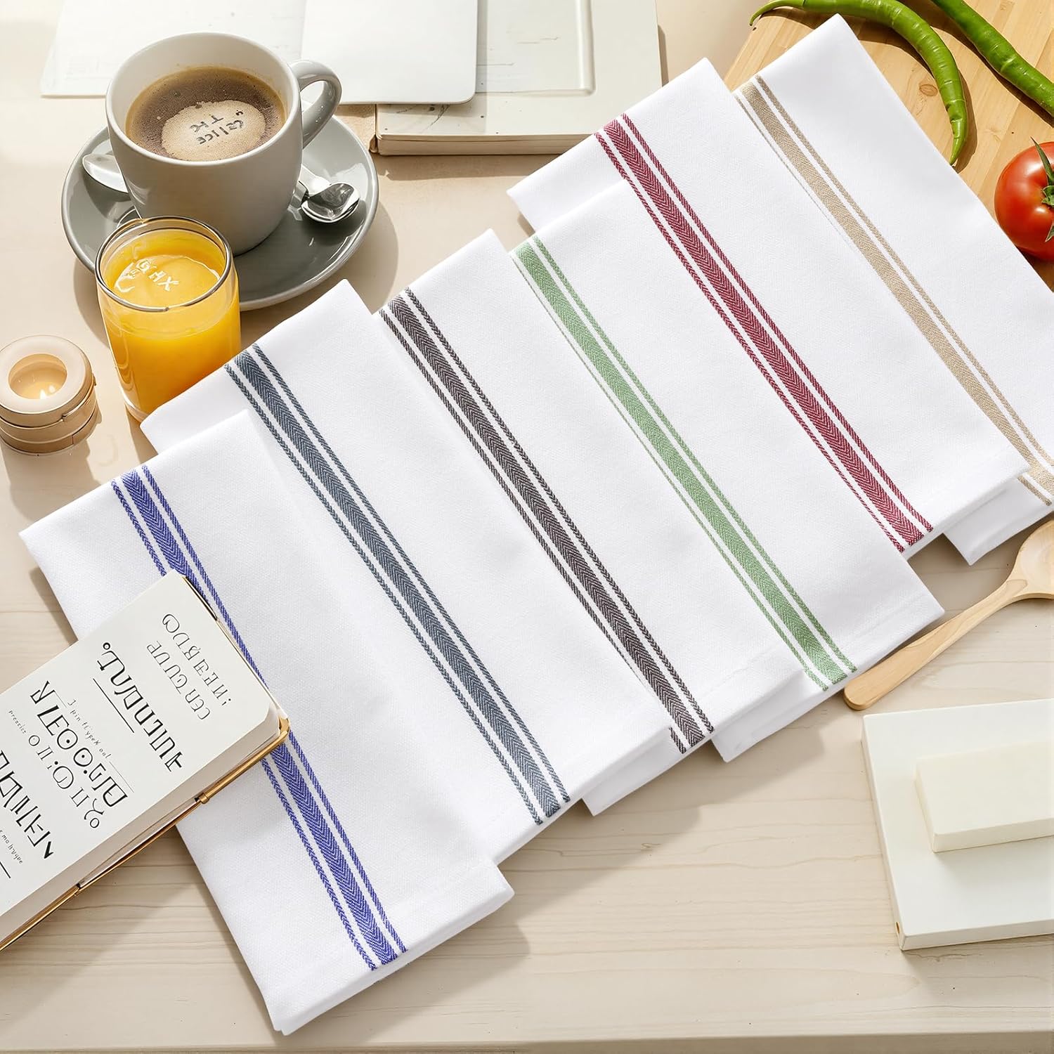 100% Cotton Kitchen Towels & Napkins 6 Pack- RED - Image 9
