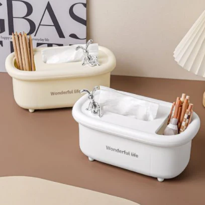 2 in1 Creative Multipurpose Bunny Tissue Box with Cosmetics Holder-SA2408-299(White) - Image 2