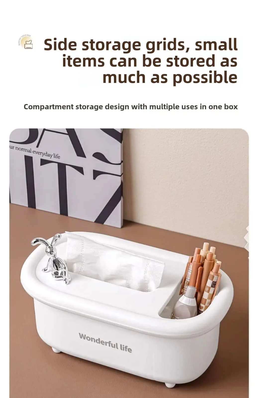 2 in1 Creative Multipurpose Bunny Tissue Box with Cosmetics Holder-SA2408-299(White) - Image 5