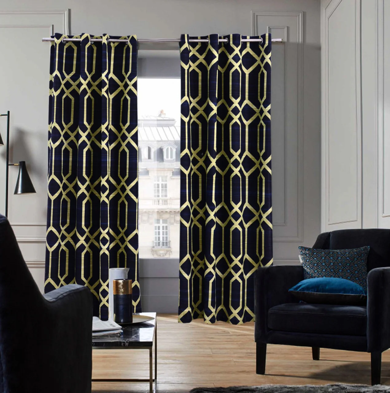 2 PCs Duck Curtains Panel-Blue Geometric - Image 4