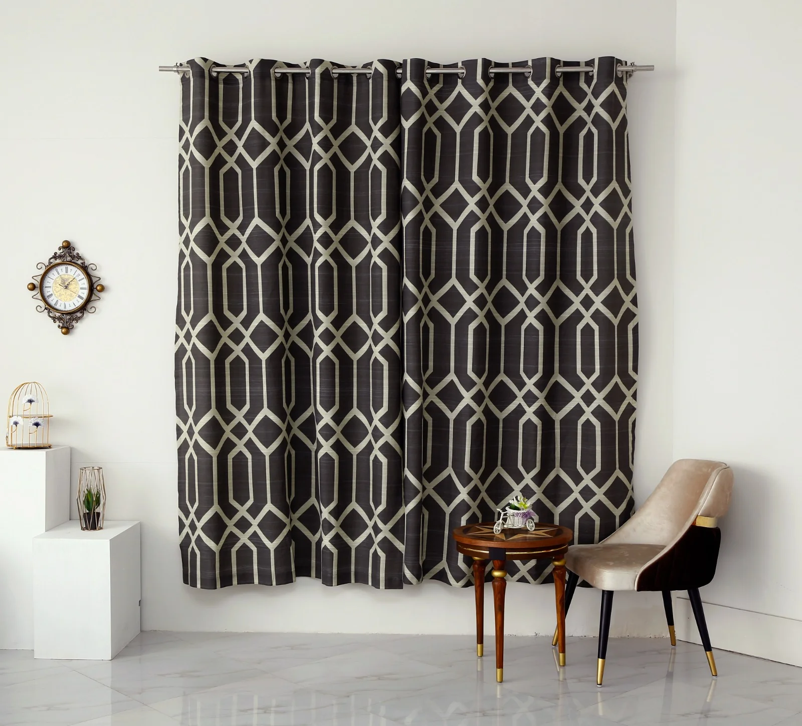 2 PCs Duck Curtains Panel-Beige Geometric - Image 3