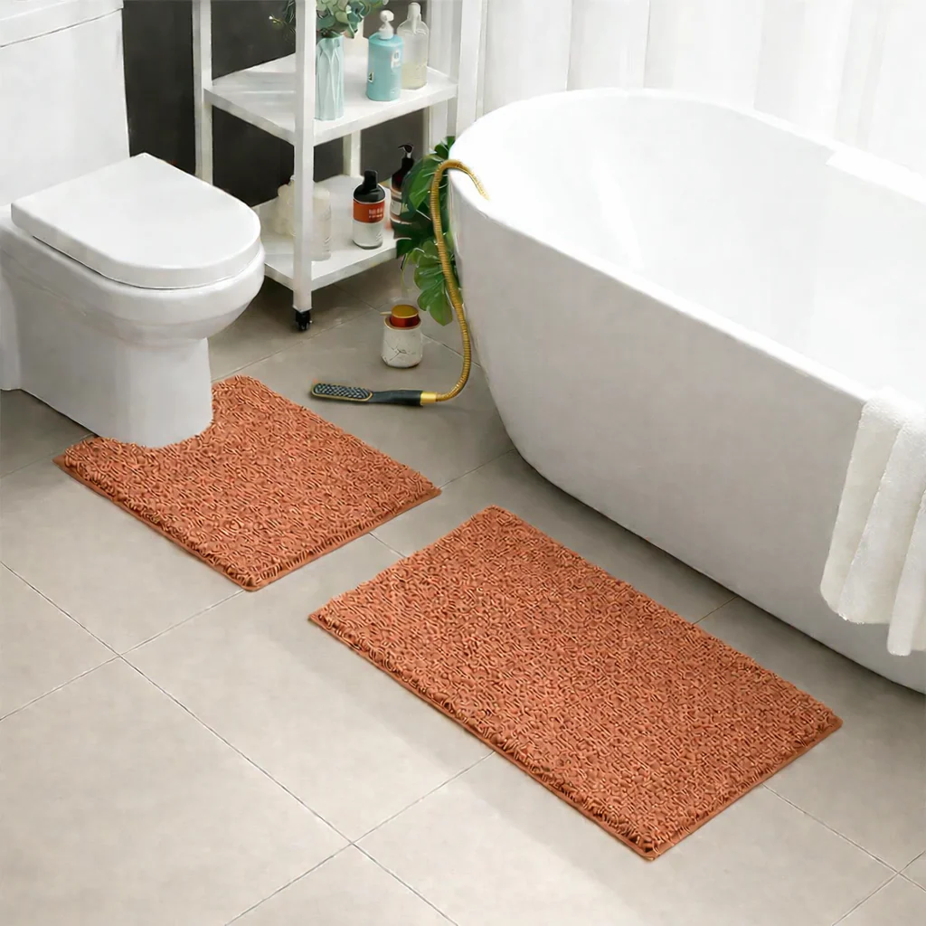 2 PCs Microfiber Anti Slip Commode Mat Set-Beige - Image 2