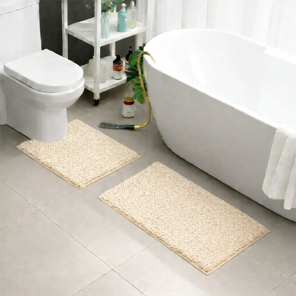 2 PCs Microfiber Anti Slip Commode Mat Set-Cream - Image 2