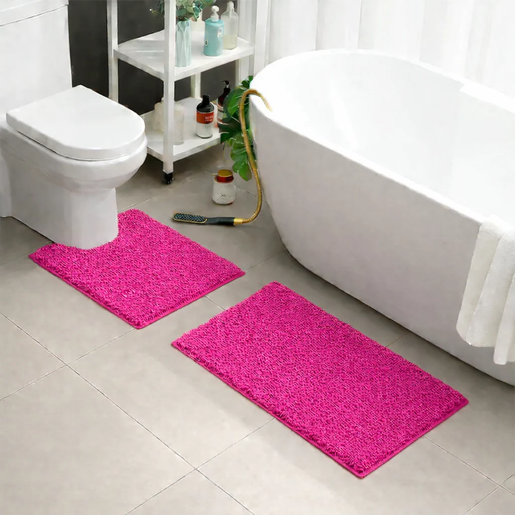 2 PCs Microfiber Anti Slip Commode Mat Set-Fuchsia