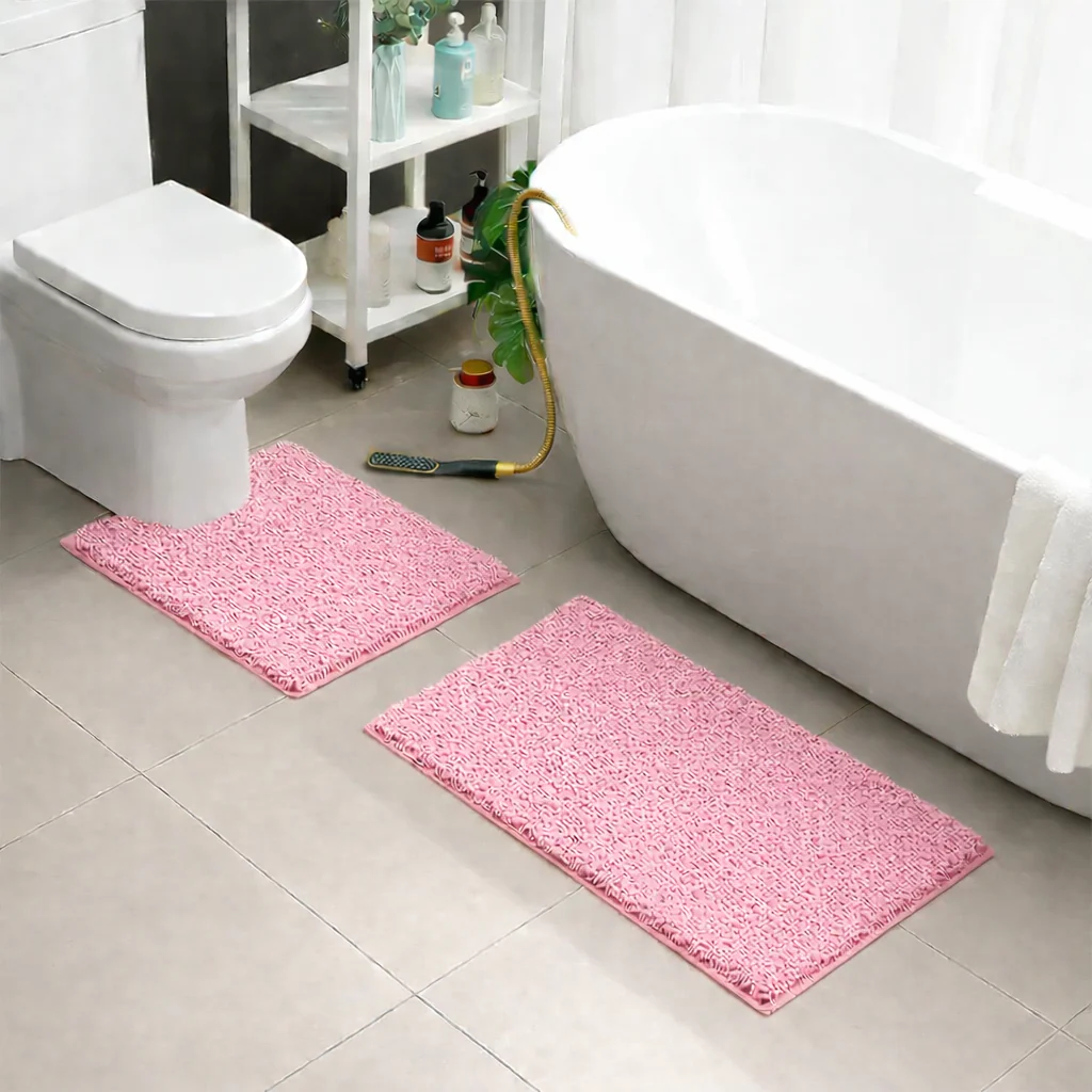 2 PCs Microfiber Anti Slip Commode Mat Set-Pink