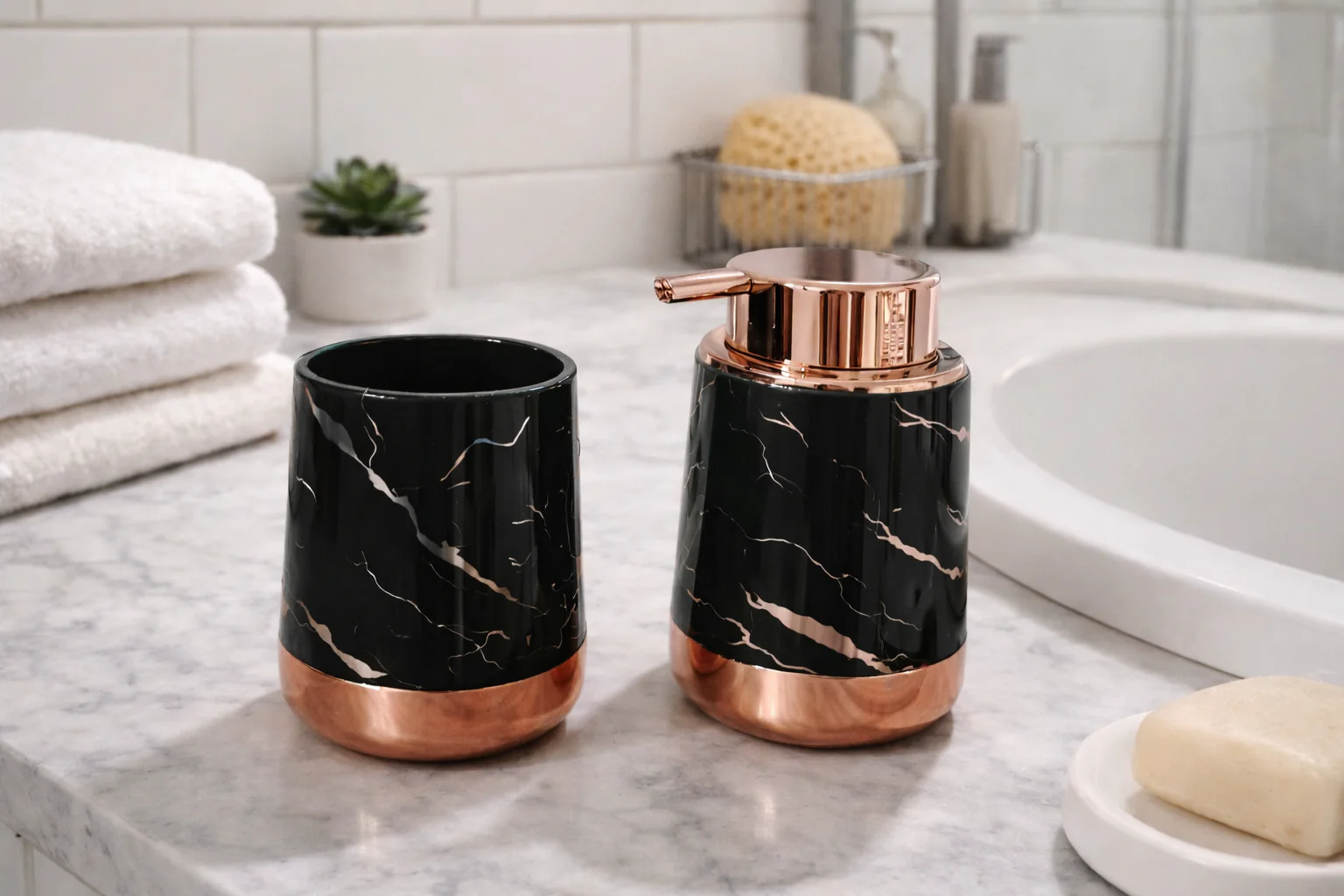 2 PCs PVC Bath Accessories Set-Black - Image 2