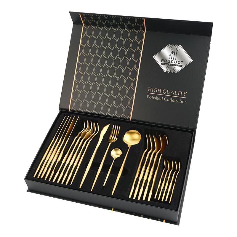 24 Pcs Premium Steel Cutlery Set-(4405) Plain Golden - Image 11