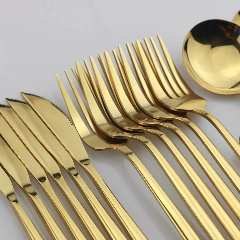 24 Pcs Premium Steel Cutlery Set-(4405) Plain Golden - Image 3