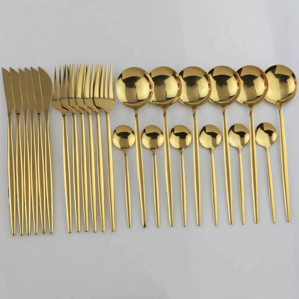 24 Pcs Premium Steel Cutlery Set-(4405) Plain Golden - Image 5