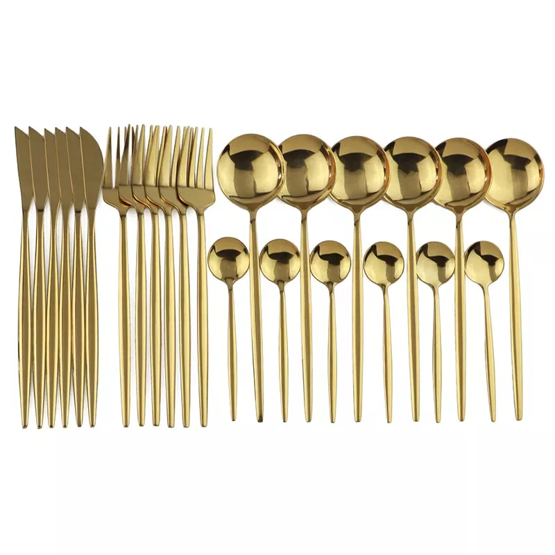 24 Pcs Premium Steel Cutlery Set-(4405) Plain Golden - Image 6