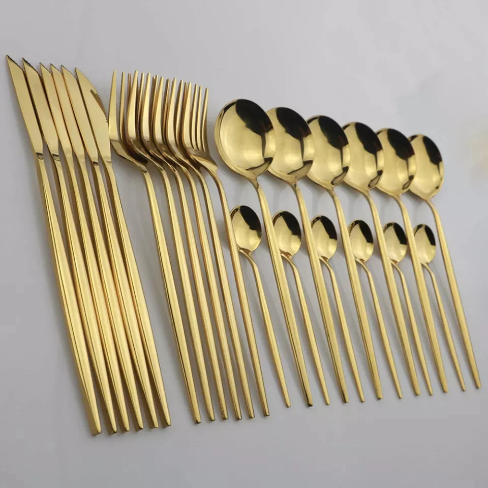 24 Pcs Premium Steel Cutlery Set-(4405) Plain Golden - Image 7