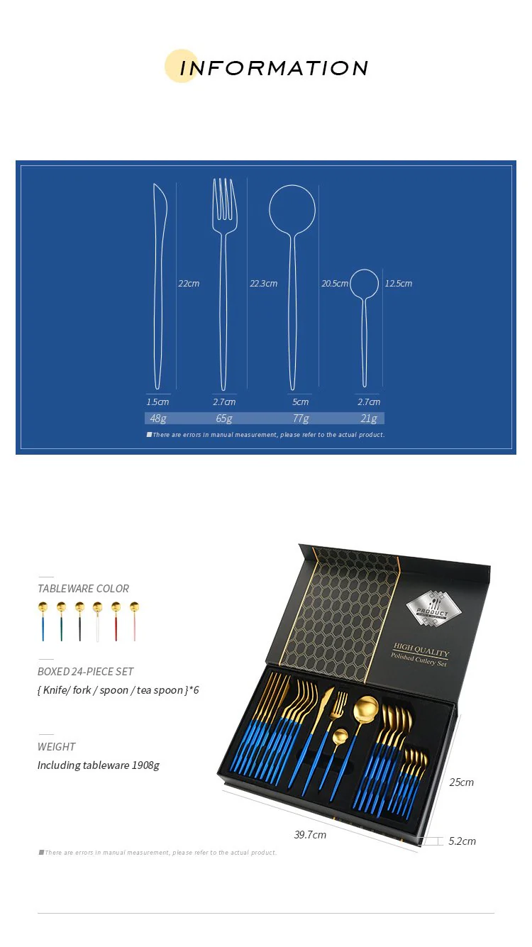24 Pcs Premium Steel Cutlery Set-(4406) Blue Over Golden - Image 3