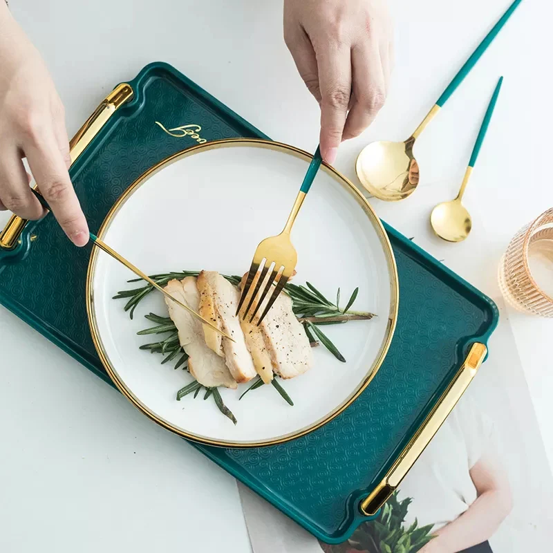 24 PCs Premium Steel Cutlery Set-(4406) Green Over Golden - Image 6
