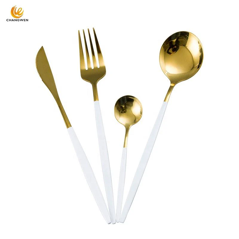 24 PCs Premium Steel Cutlery Set- (4406) White Over Golden - Image 5