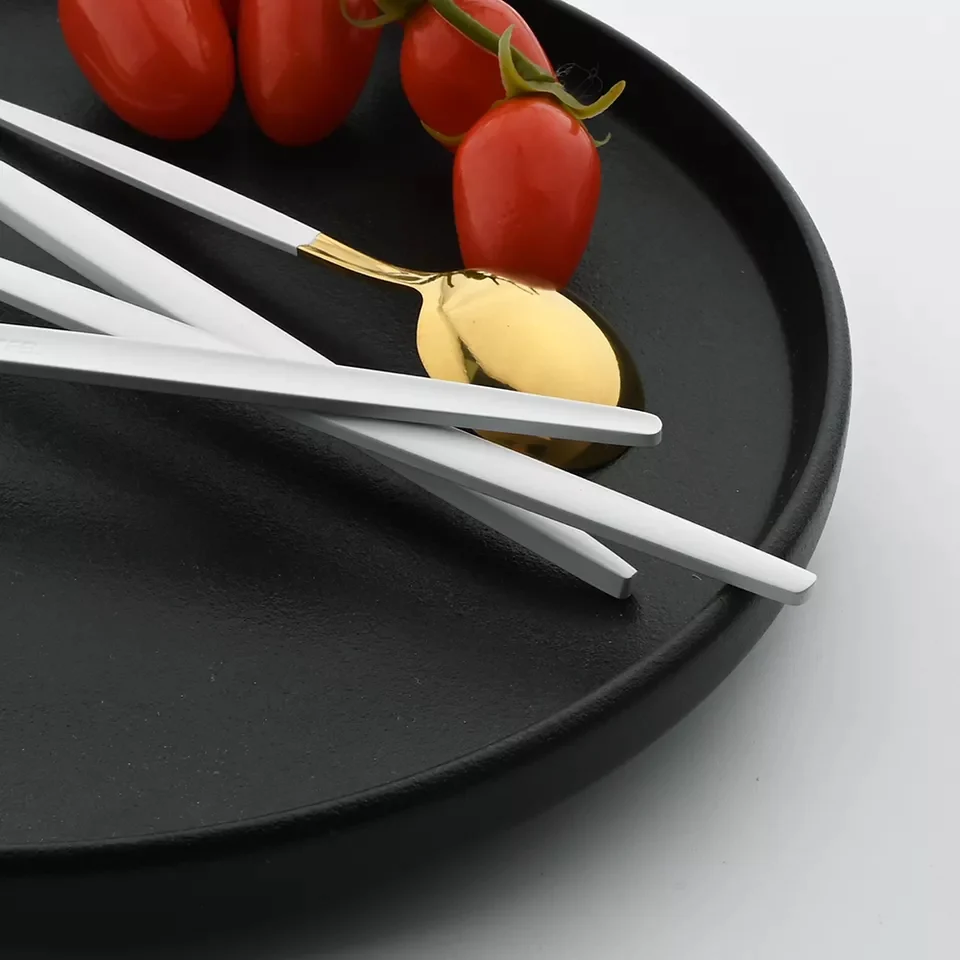 24 PCs Premium Steel Cutlery Set- (4406) White Over Golden - Image 7