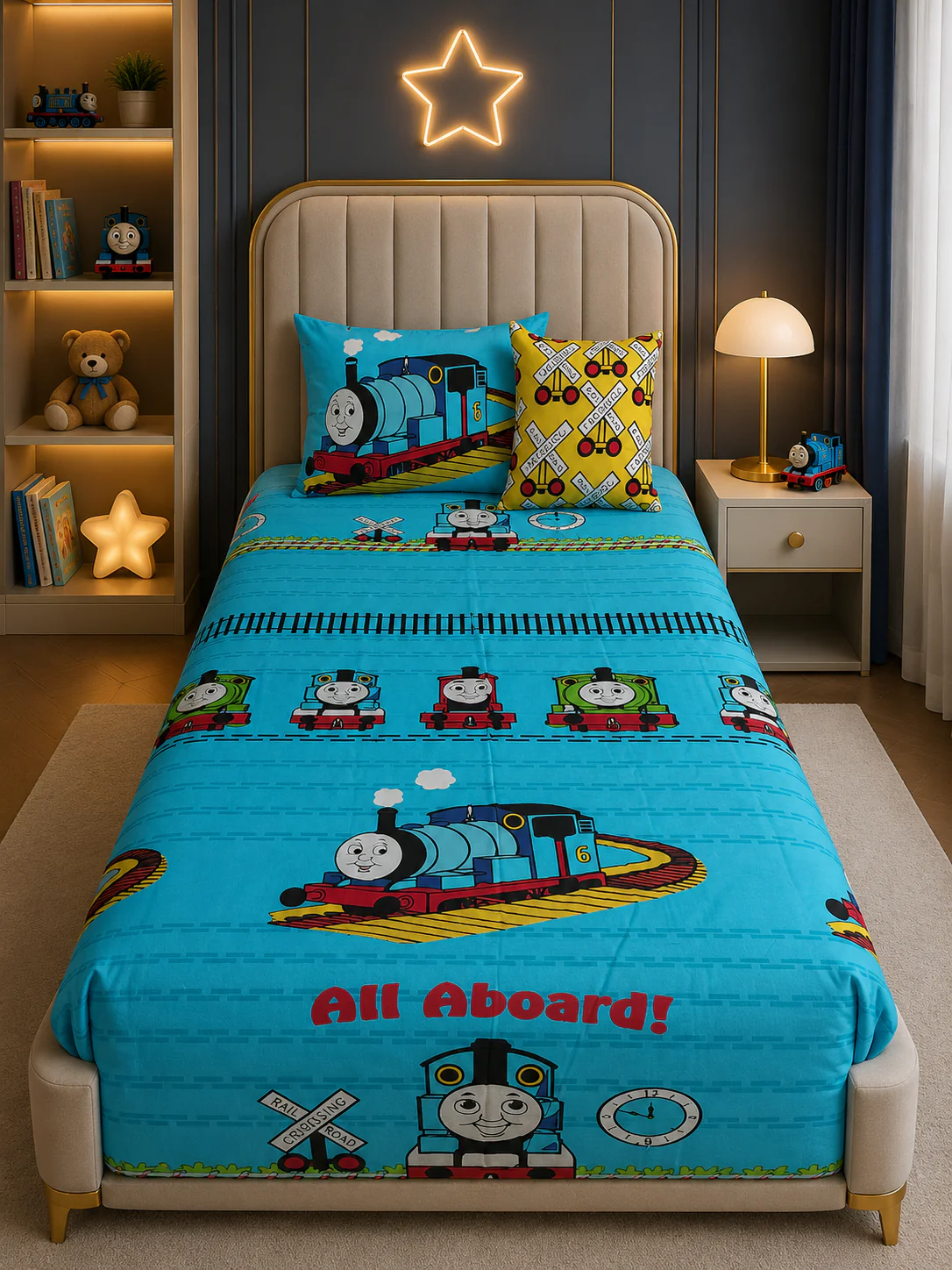 2Pcs Digital Printed Single Bed Sheet- Train - Image 2