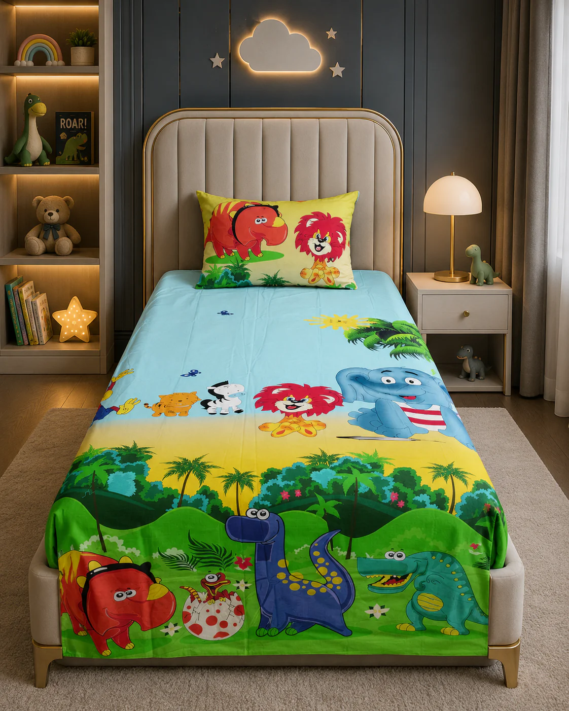 2Pcs Digital Printed Single Bed Sheet- Zoo - Image 2