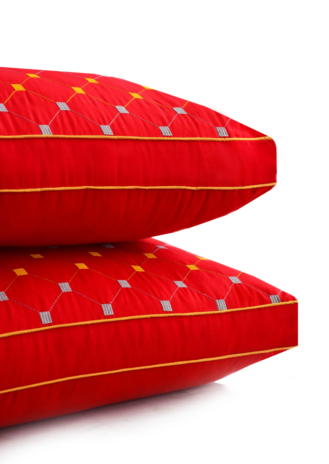 2PCs Embroidered Bed Pillows- RED - Image 2