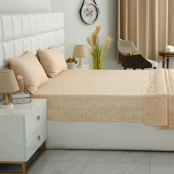2Pcs Single Bed Sheet- Beige Bloom