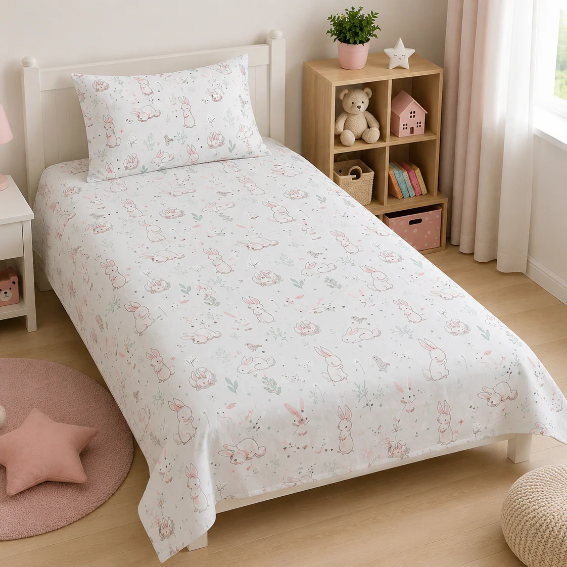2Pcs Single Bed Sheet- Bunny