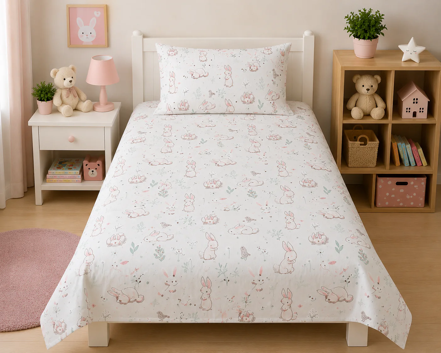 2Pcs Single Bed Sheet- Bunny - Image 2