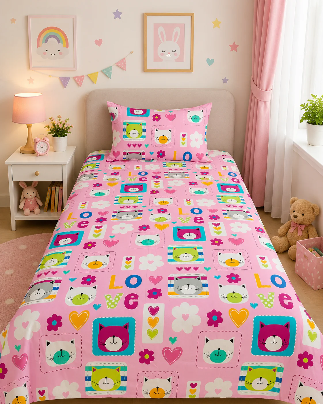2Pcs Single Bed Sheet- Multi Heart - Image 2