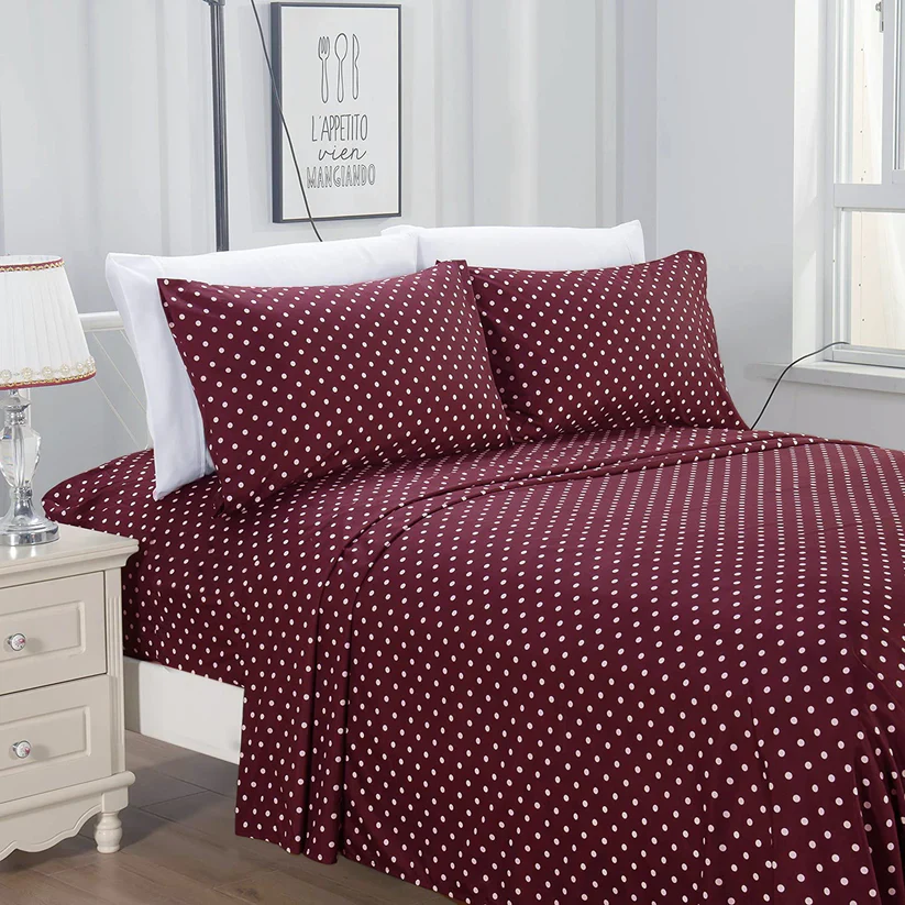 2Pcs Single Bed Sheet- Plum Polka