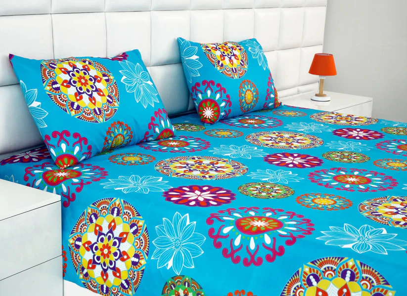 2Pcs Single Bed Sheet- Turqoiuse Flower