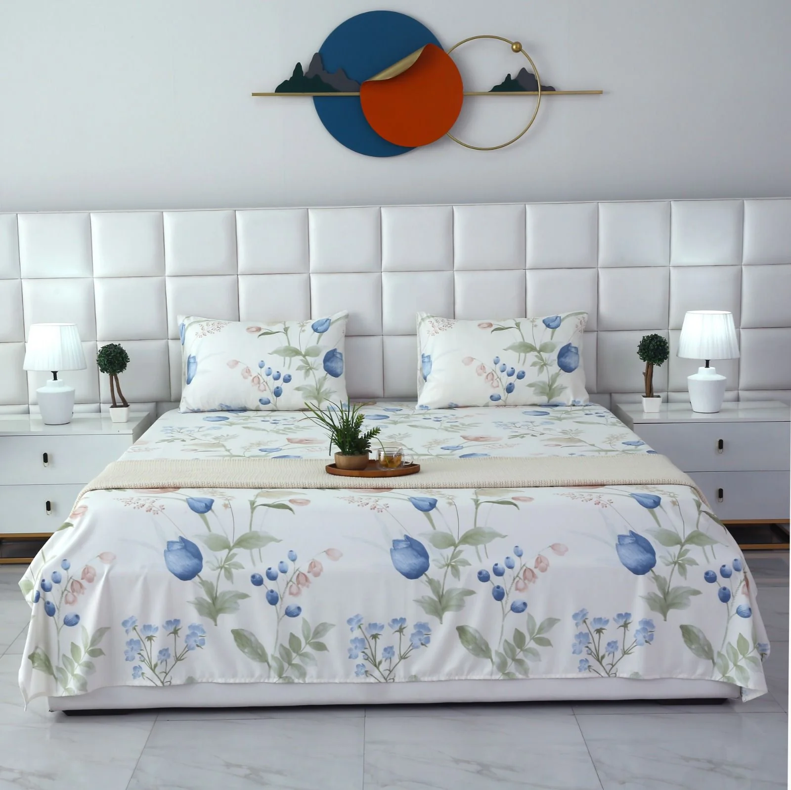2Pcs Single Bed Sheet- Water Lilly