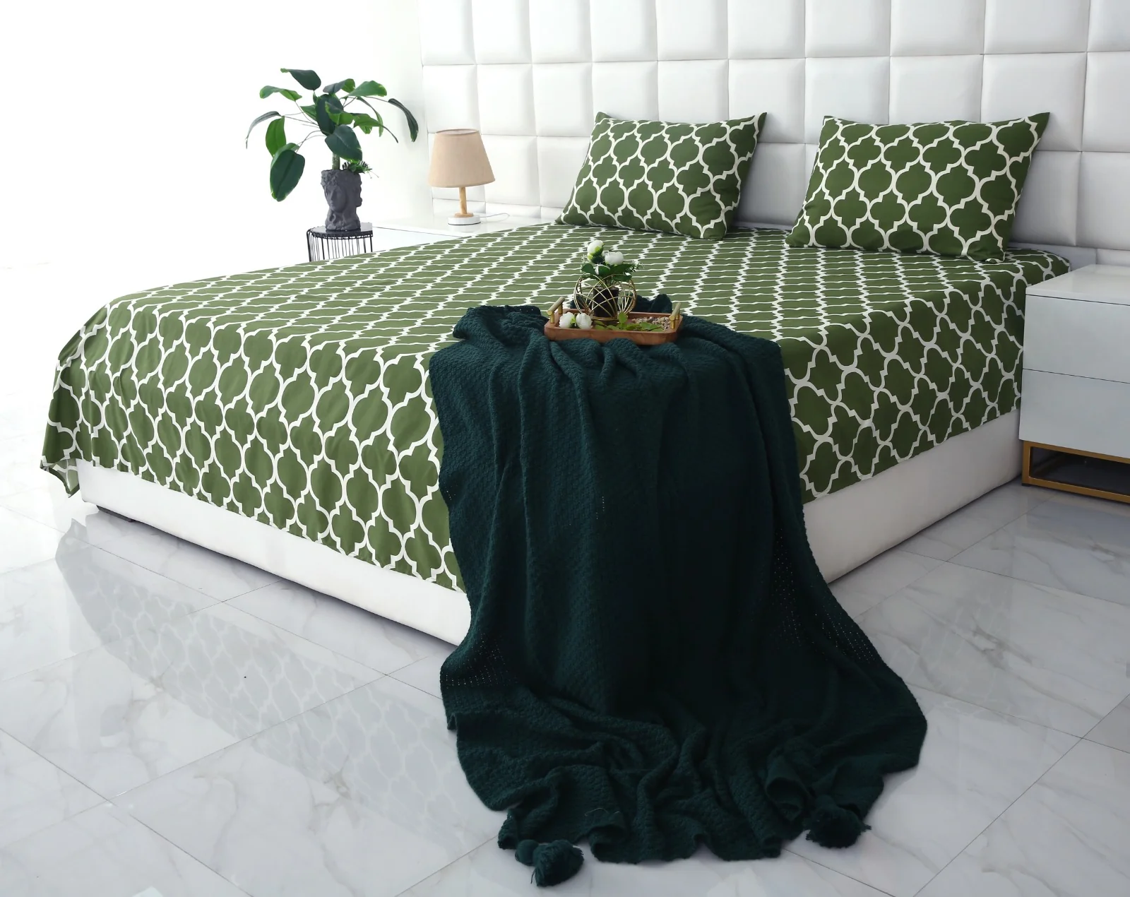 3 PCs Bed Sheet-Olive Geometric - Image 9