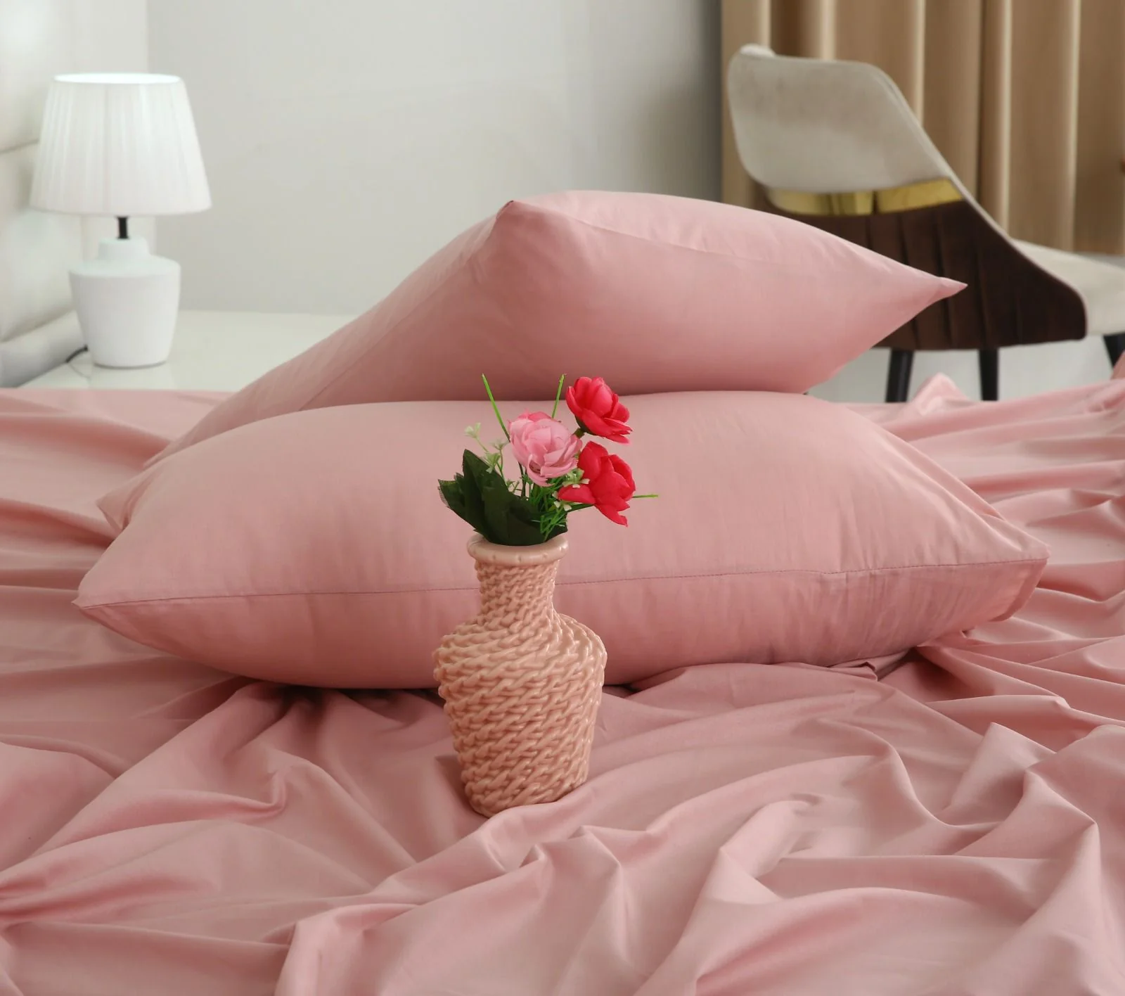 3 PCs Double Bed Sheet- Rose - Image 10