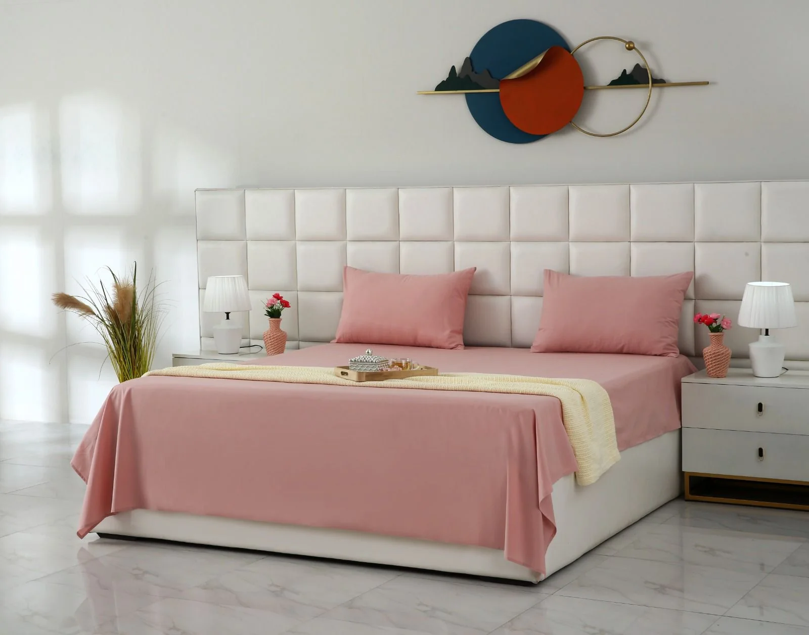 3 PCs Double Bed Sheet- Rose - Image 2