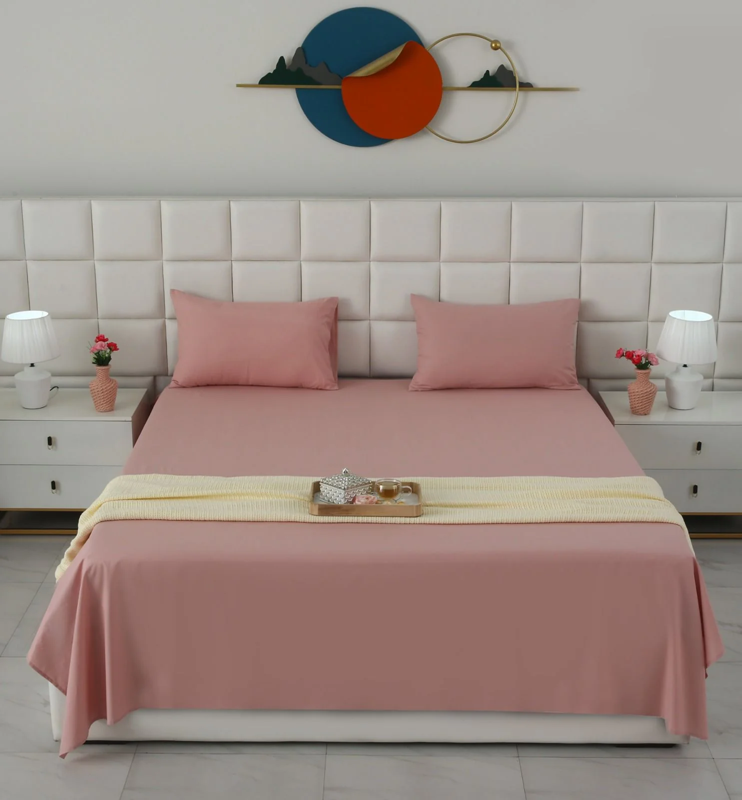 3 PCs Double Bed Sheet- Rose - Image 3