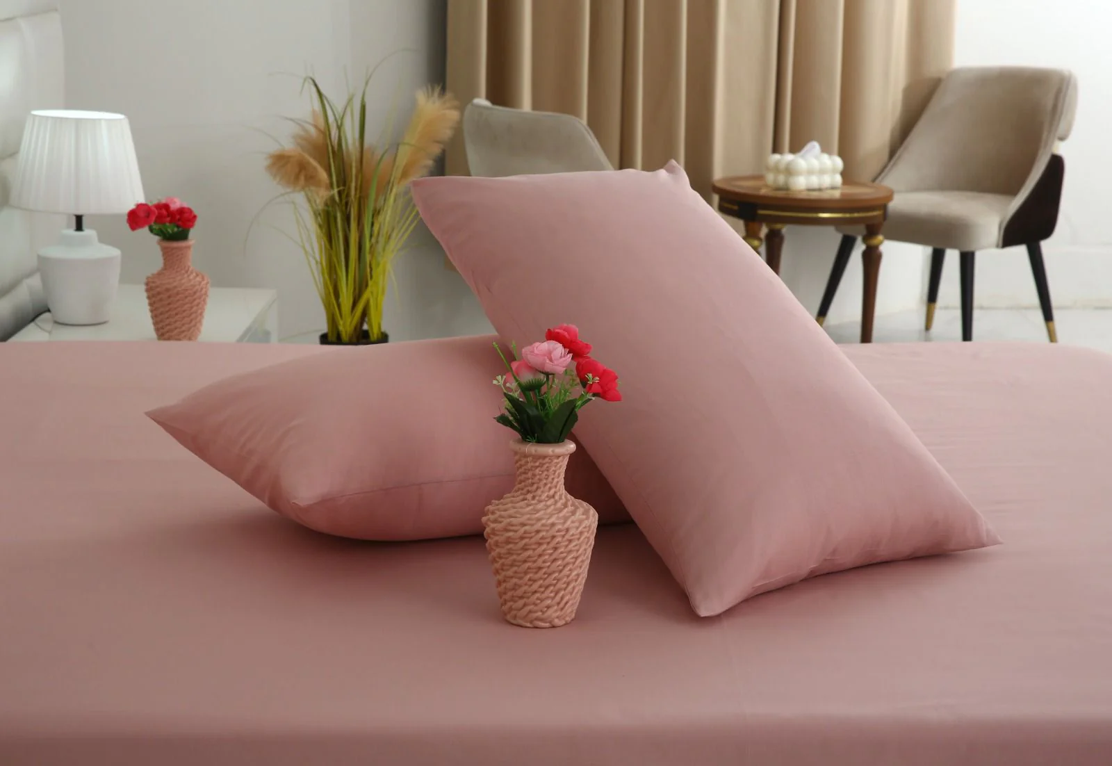 3 PCs Double Bed Sheet- Rose - Image 5