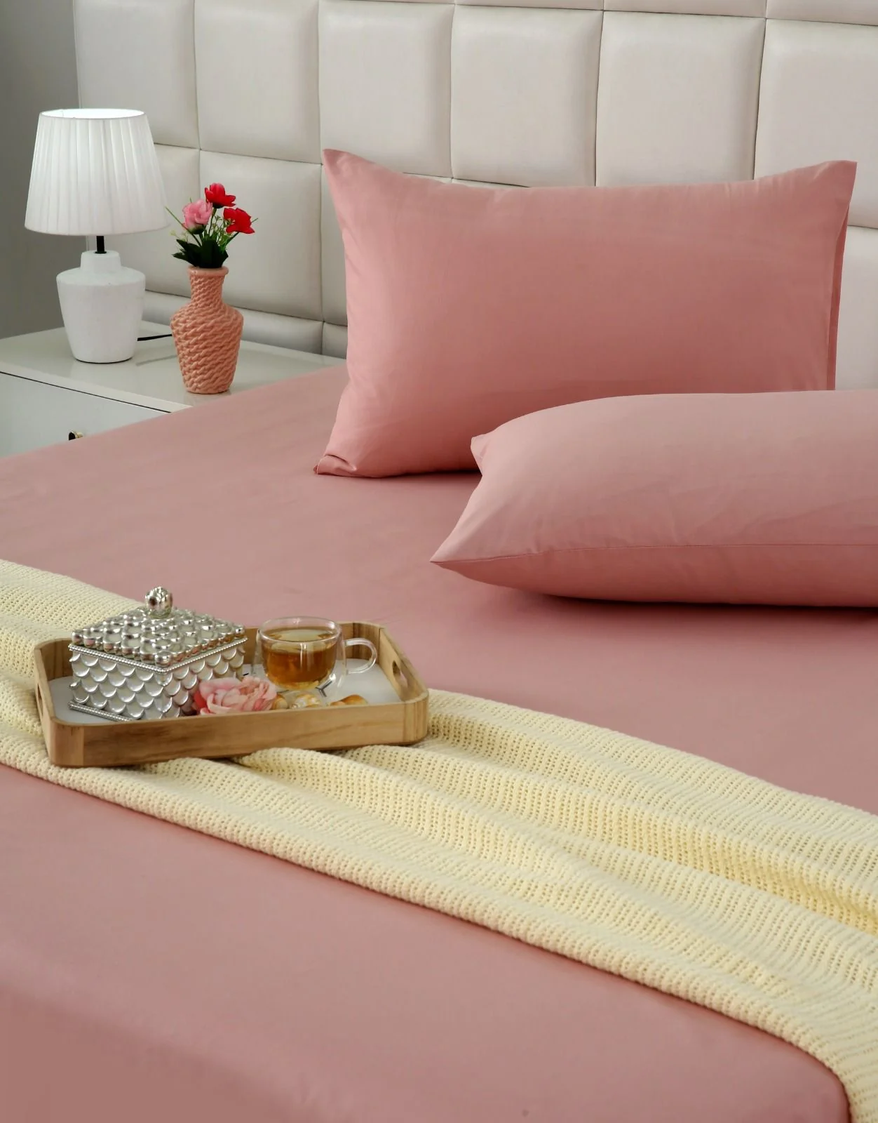 3 PCs Double Bed Sheet- Rose - Image 7