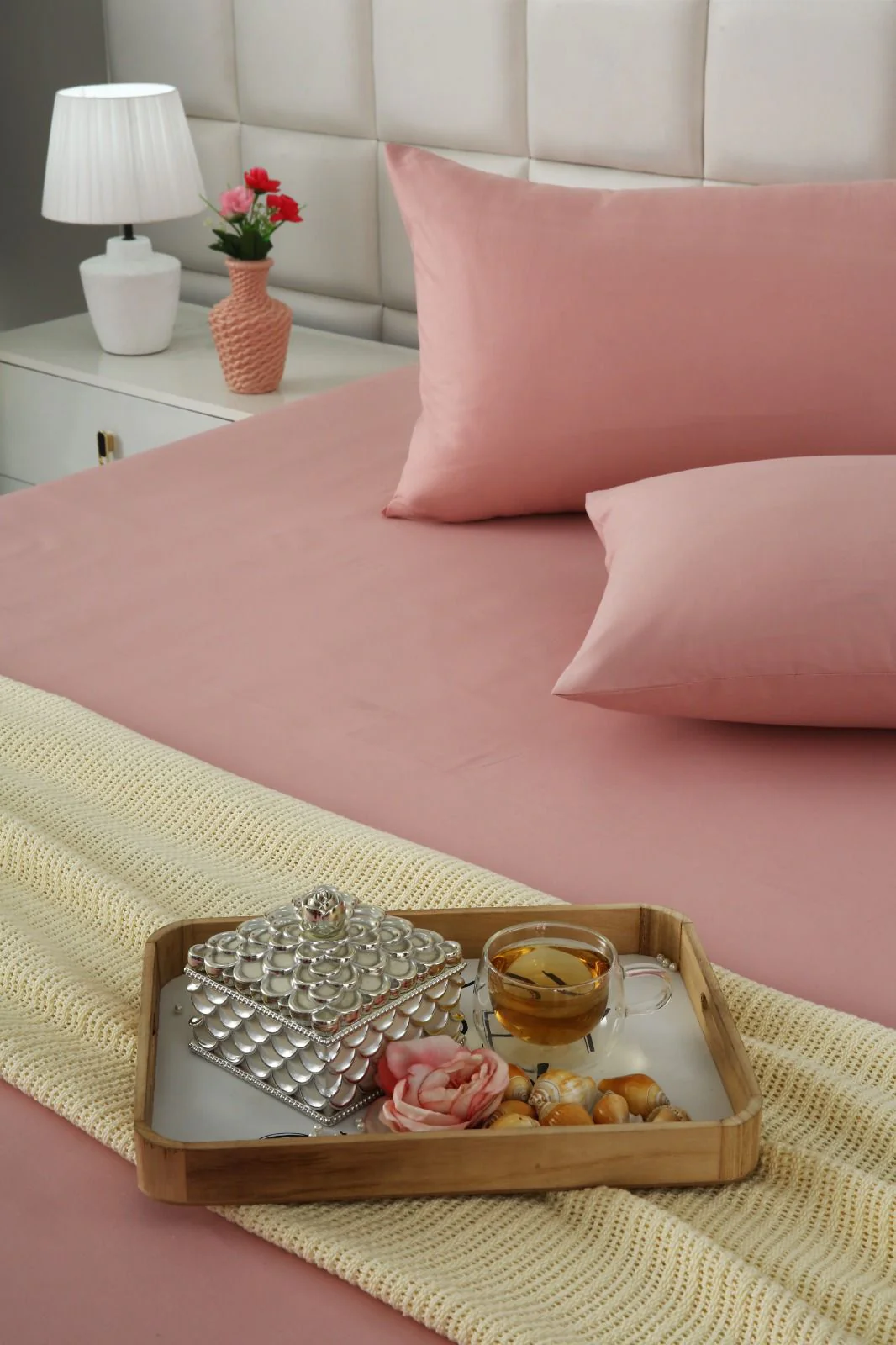 3 PCs Double Bed Sheet- Rose - Image 8