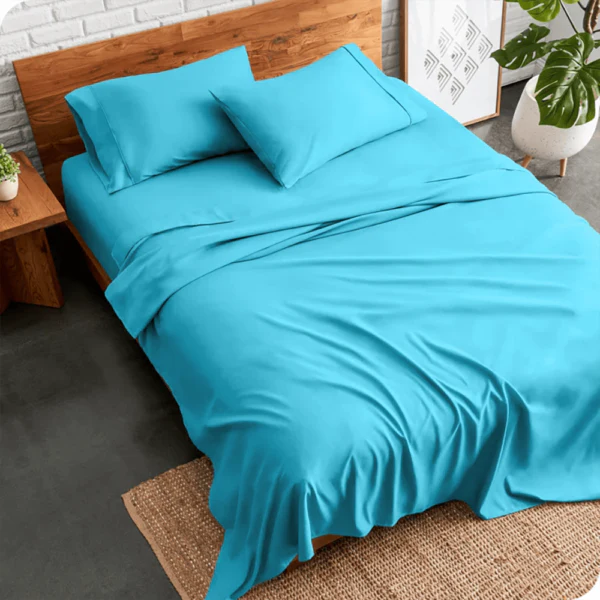 3 PCs Double Bed Sheet Dyed-Turquoise