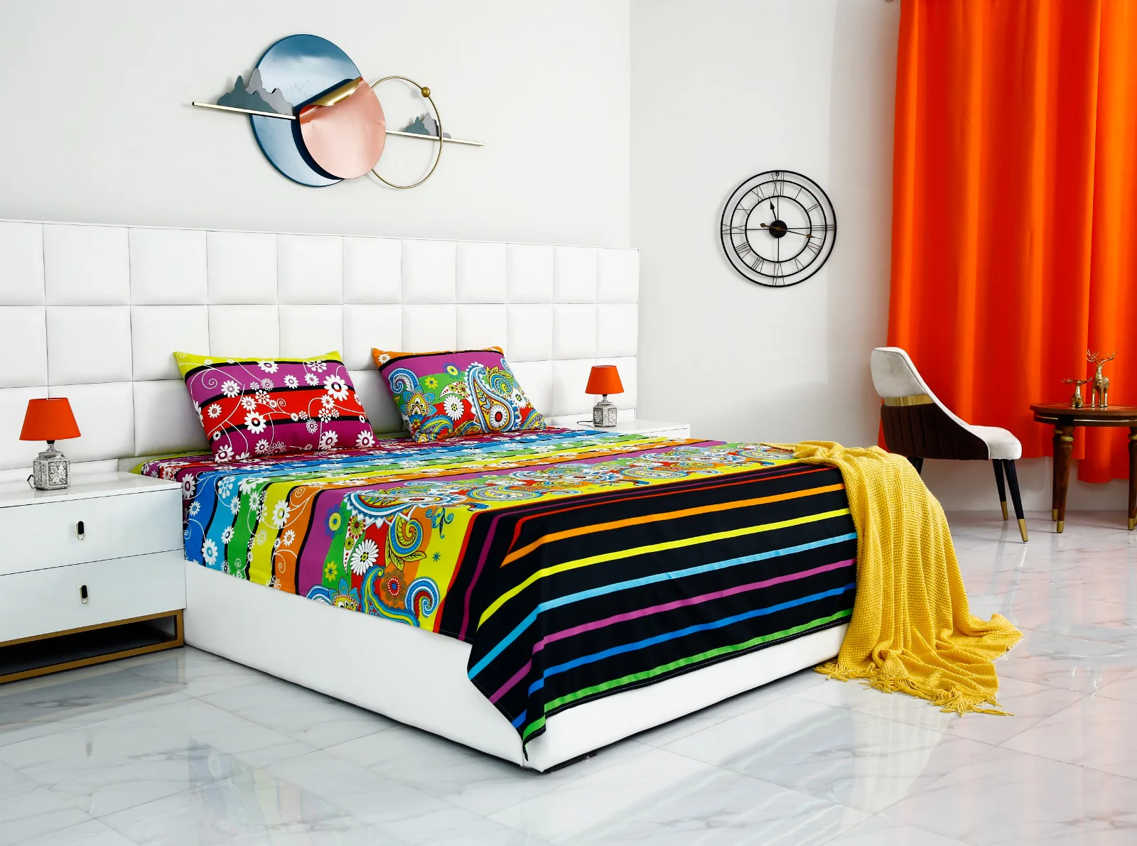 3 PCs Double Bed Sheet -Multi Flowers - Image 9