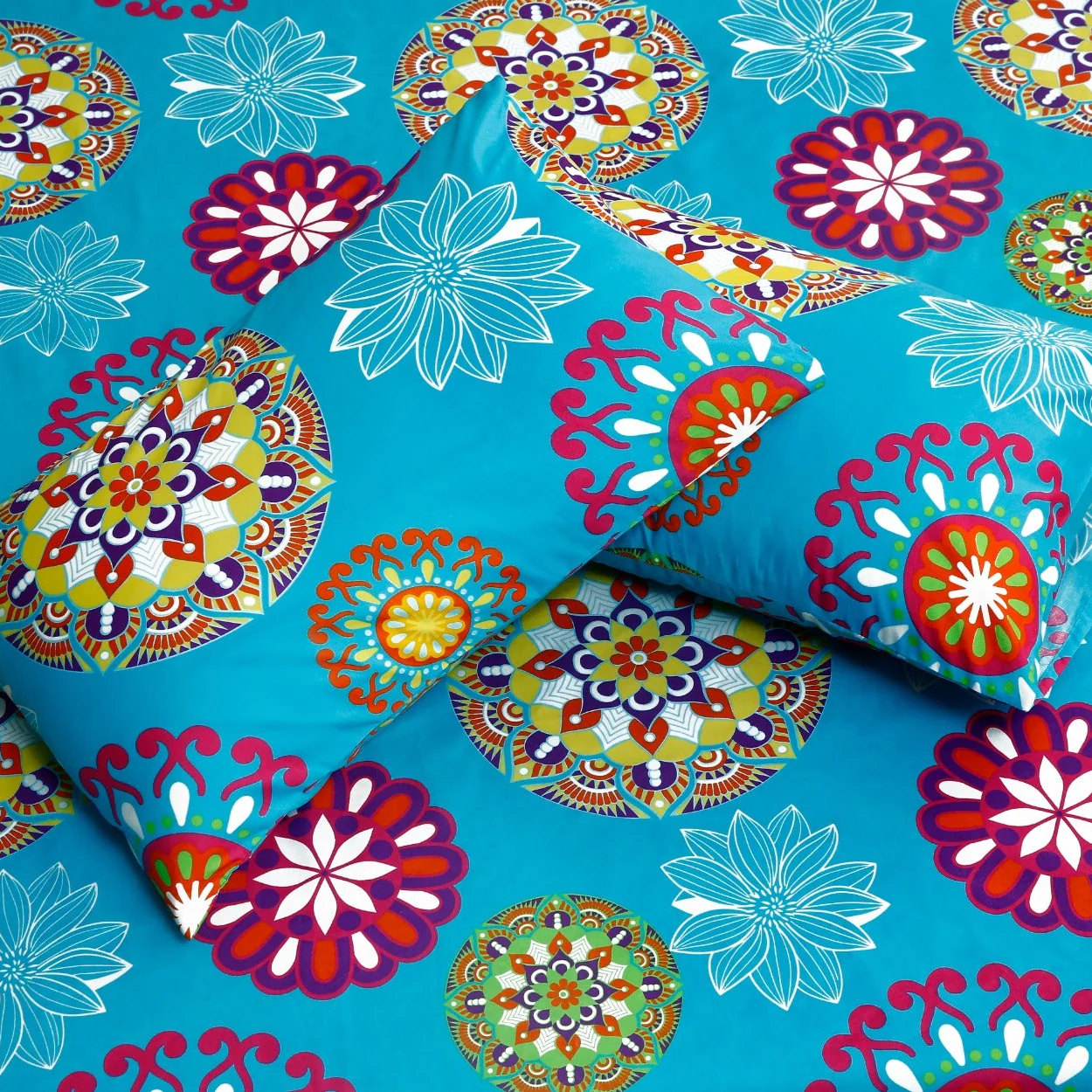 3 PCs Double Bed Sheet-Turquoise Flower - Image 6