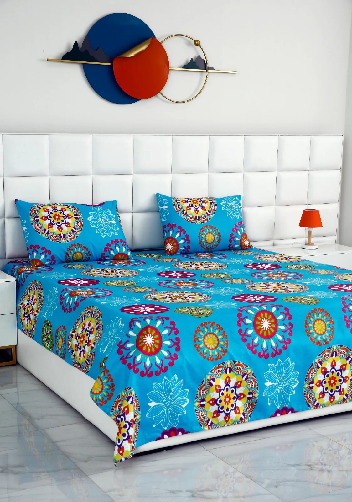 3 PCs Double Bed Sheet-Turquoise Flower - Image 7