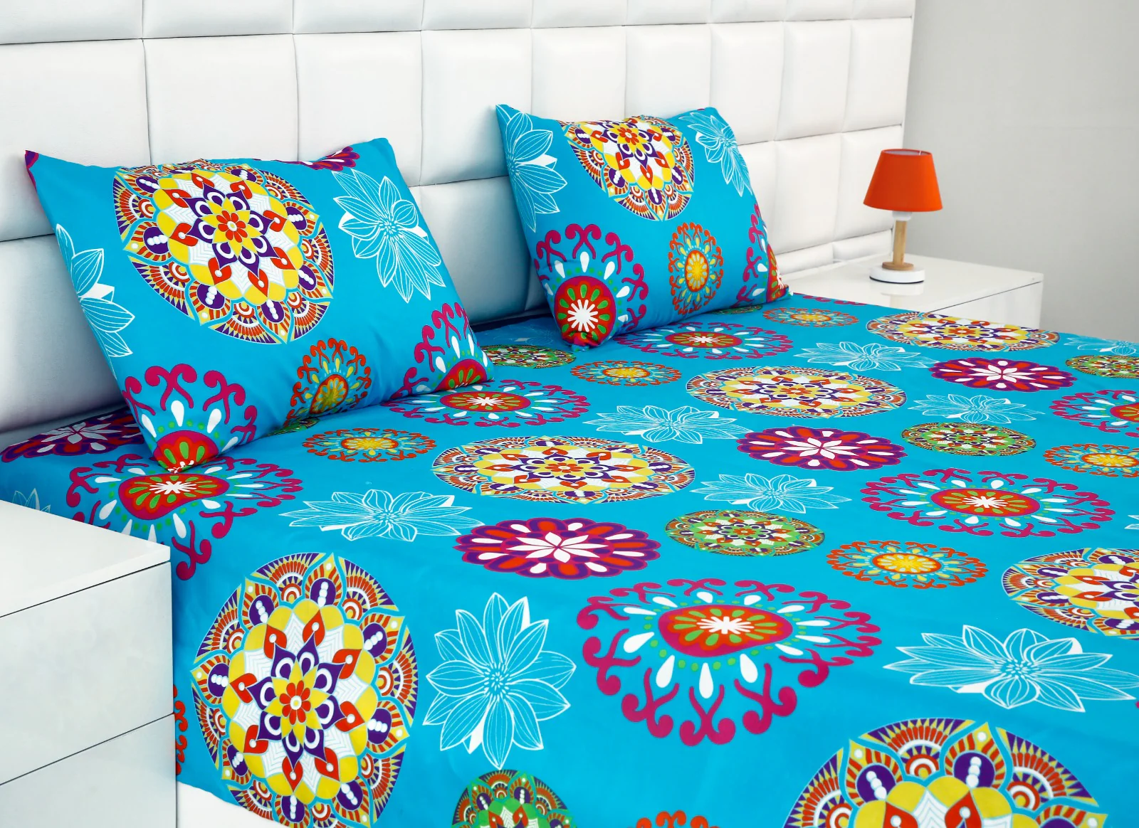 3 PCs Double Bed Sheet-Turquoise Flower - Image 8