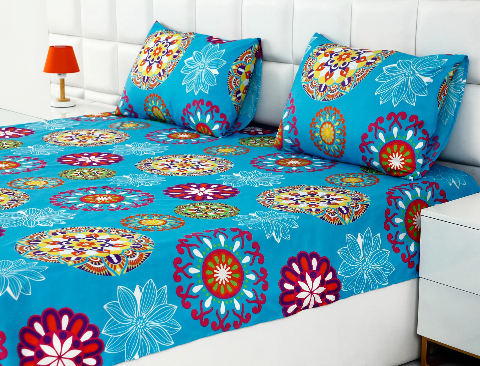 3 PCs Double Bed Sheet-Turquoise Flower - Image 9