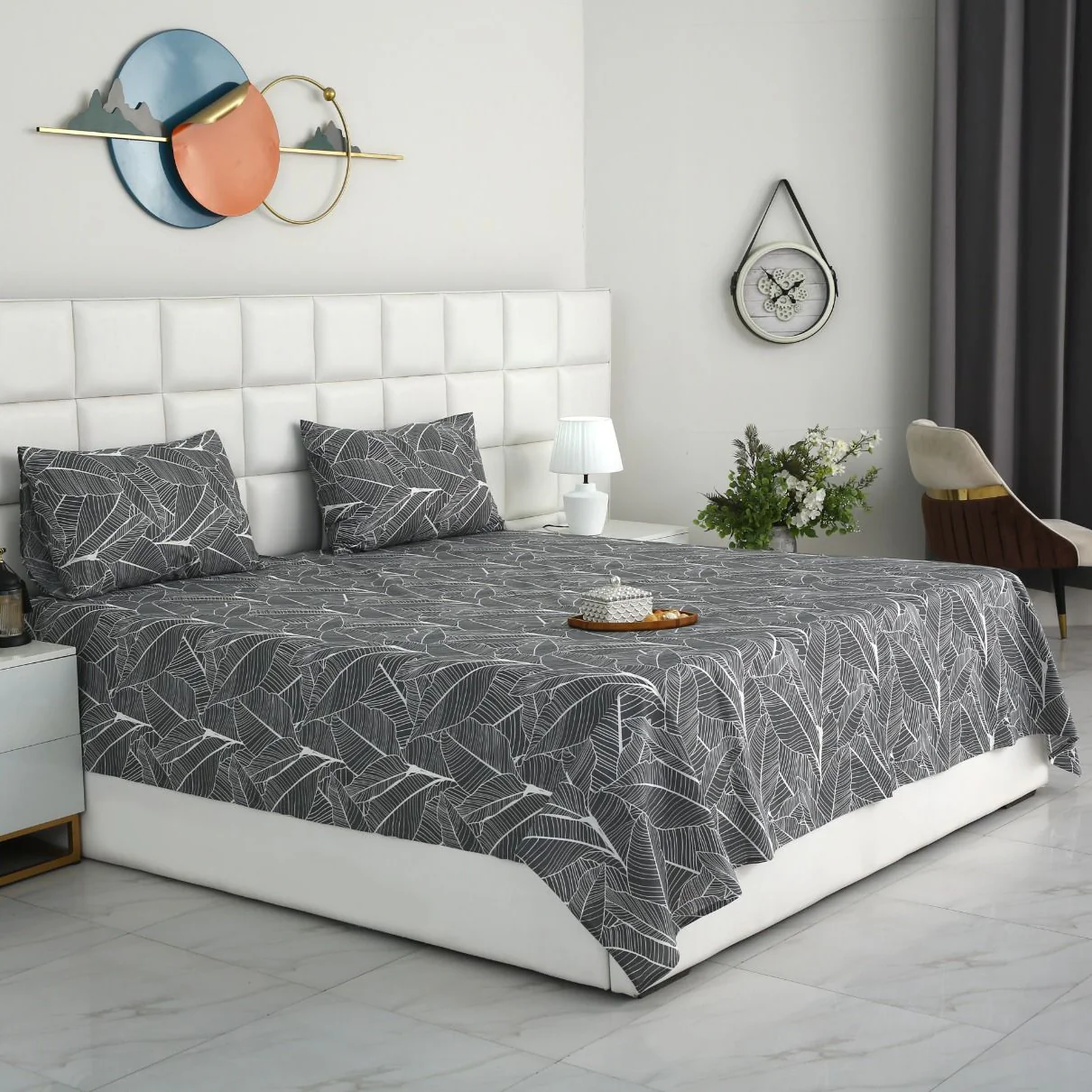 3 PCs Double Bed Sheet With Same Packing- Ash Petals