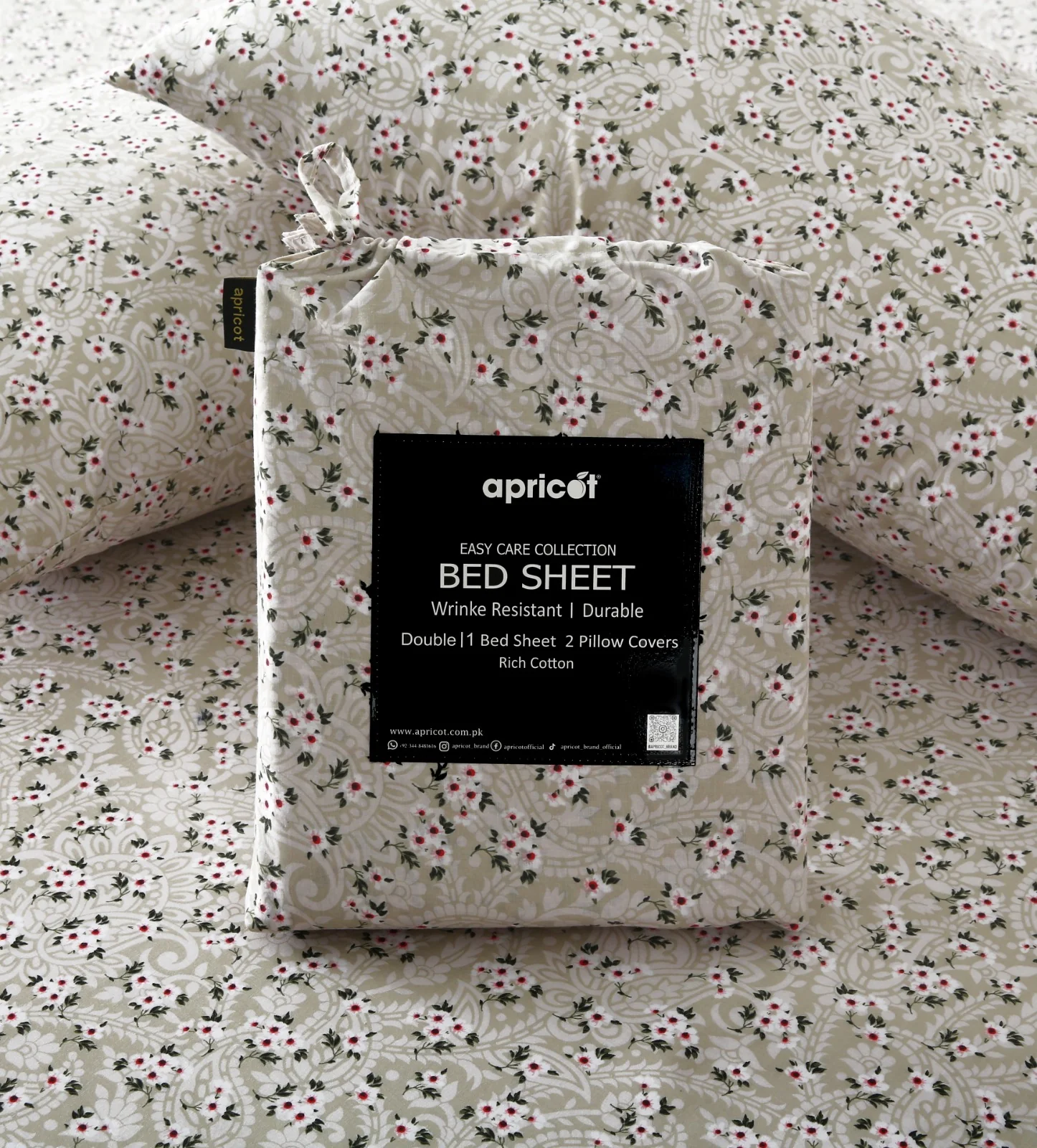 3 PCs Double Bed Sheet With Same Packing- Green Tiny - Image 2