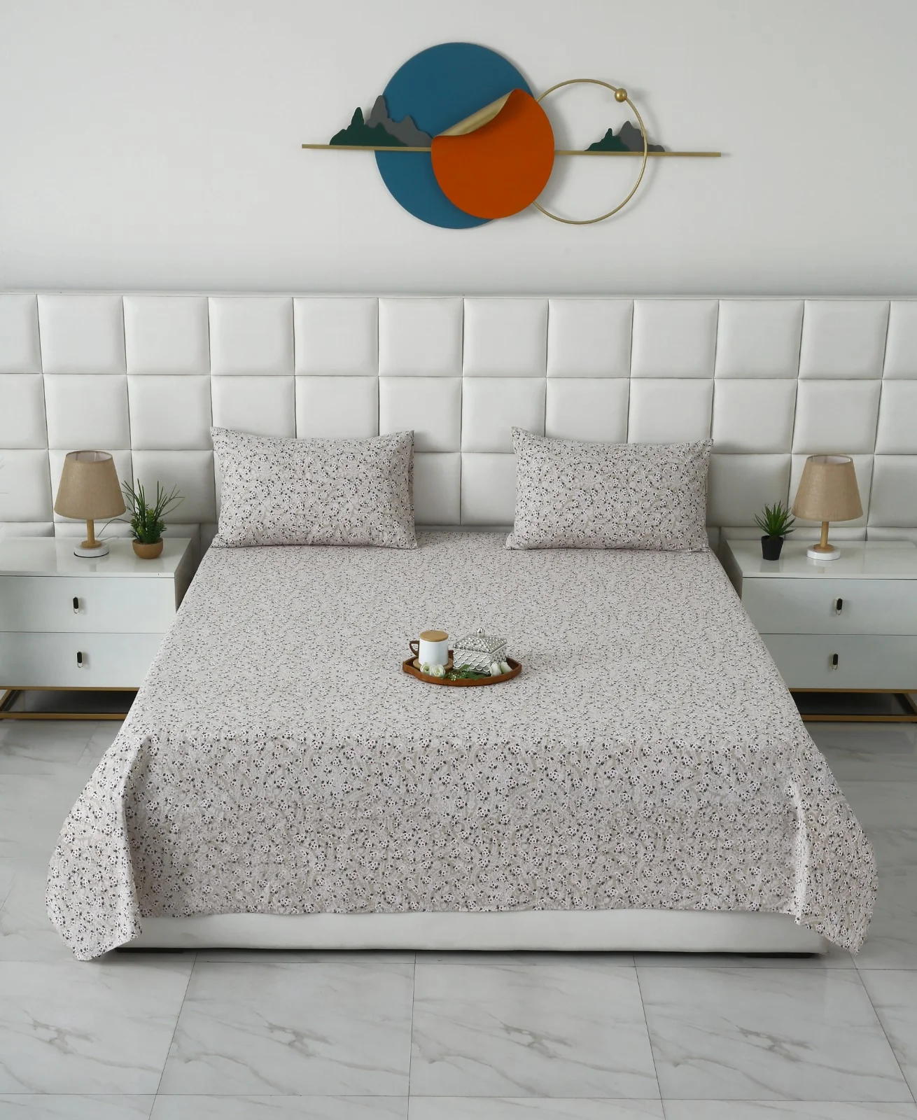 3 PCs Double Bed Sheet With Same Packing- Green Tiny - Image 4